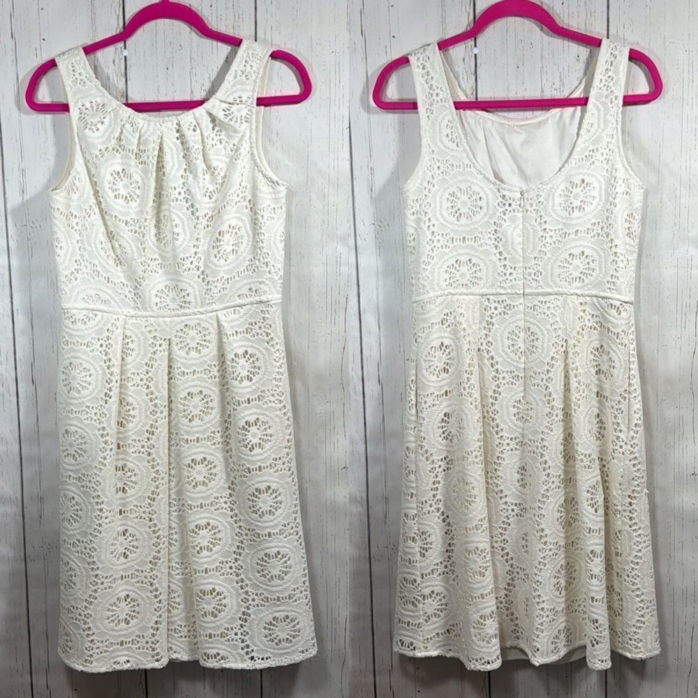 Adrianna Papell Womens White Crochet Eyelet Sleeveless Lace Cocktail Mini Dress